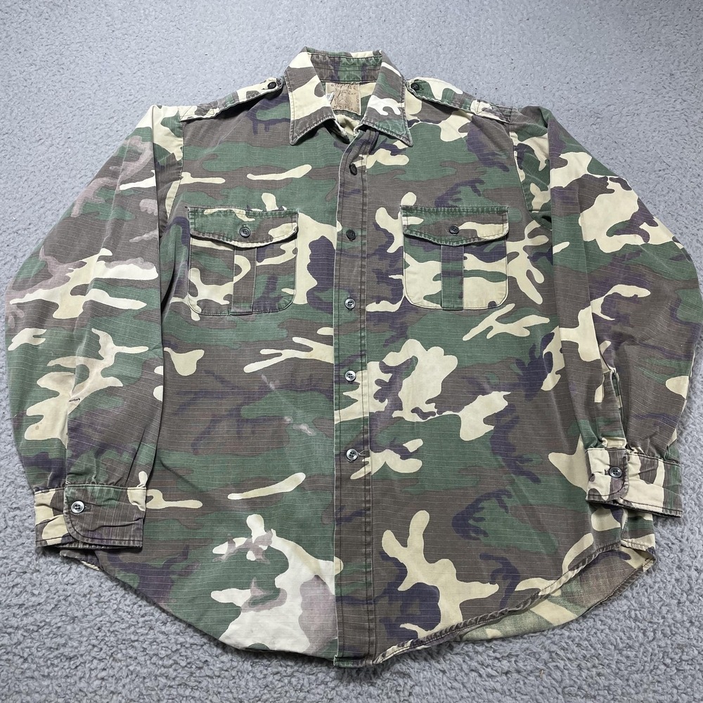 Vintage Herter's Camo Shirt Mens Large Ripstop Hunting USA Hudson Bay 70s‎